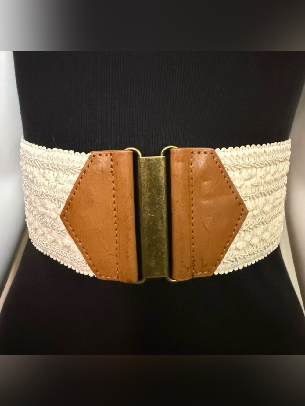 Ivory brown elastic waistband belt